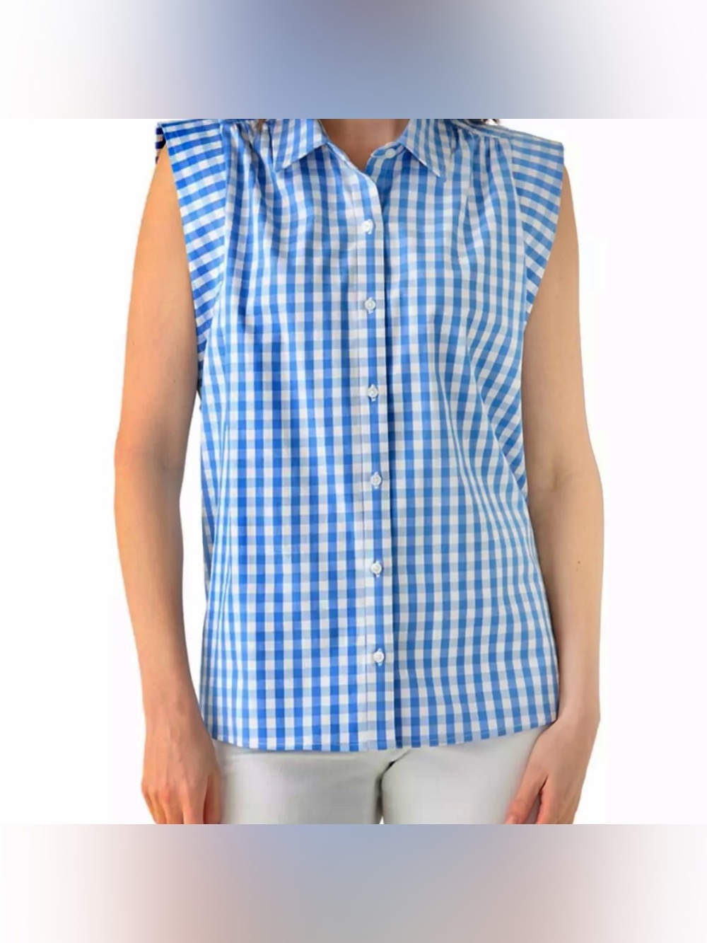 Crown & Ivy Sleeveless Button Down Size XXL Blue Gingham Striped Excellent Top